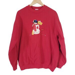 Vintage‎ 90s B Wear Womens Fuzzy Snowman Red Sweatshirt Size XL Winter Nostalgia